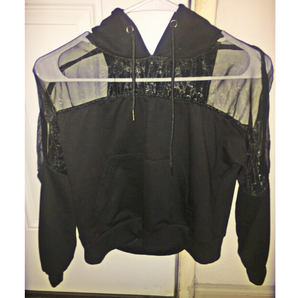 Black hoodie with mesh strip NWOT